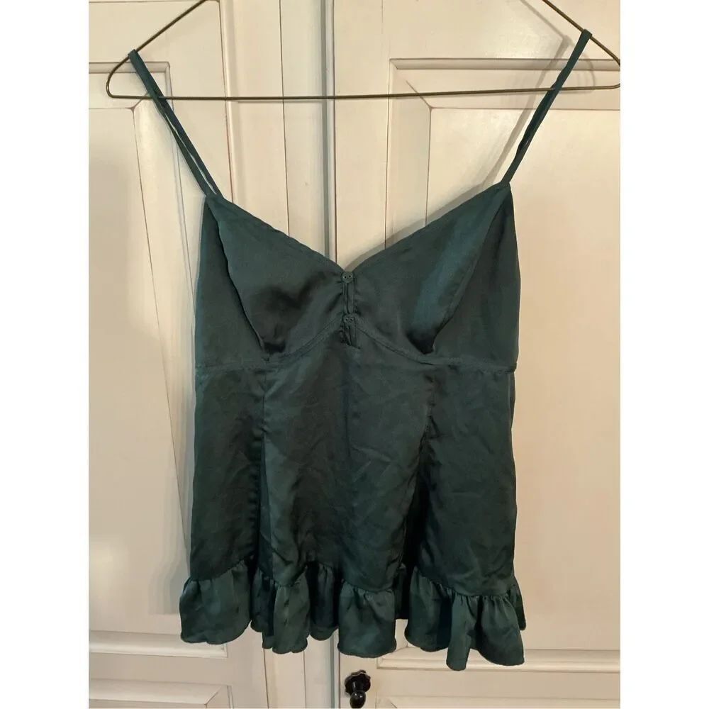 Abercrombie & Fitch Babydoll Camisole Sz XS Emerald Green Ruffles